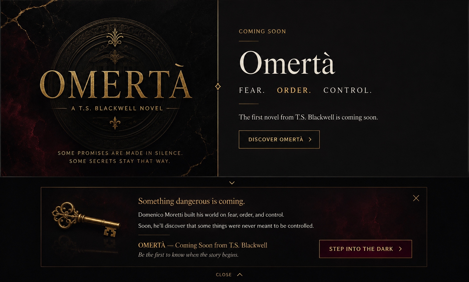 Omertà coming soon feature with Fear. Order. Control. and Something dangerous is coming teaser.